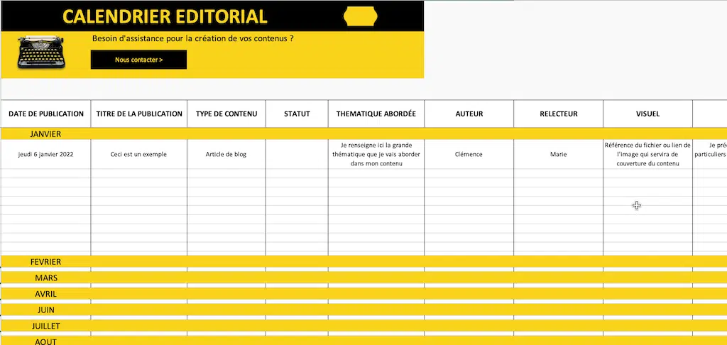 Calendrier éditorial gratuit